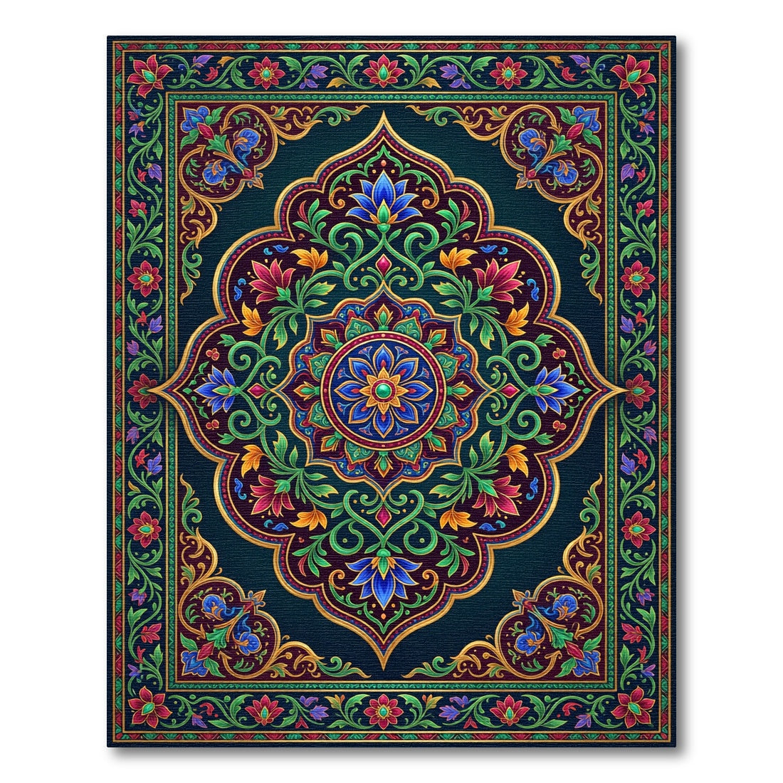 Intricate Floral Medallion Gold Border Rug