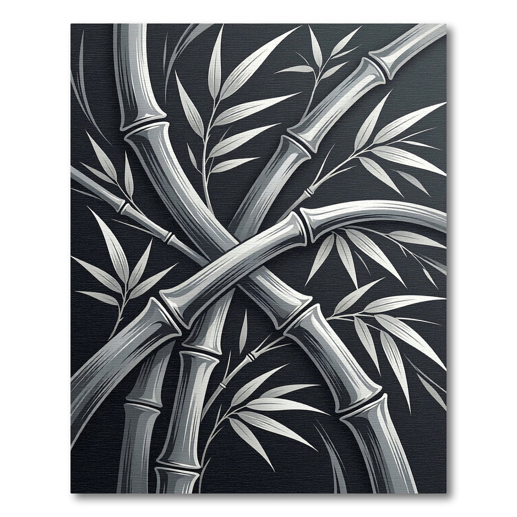 Silver Bamboo Stalks Branching Leaves Rug