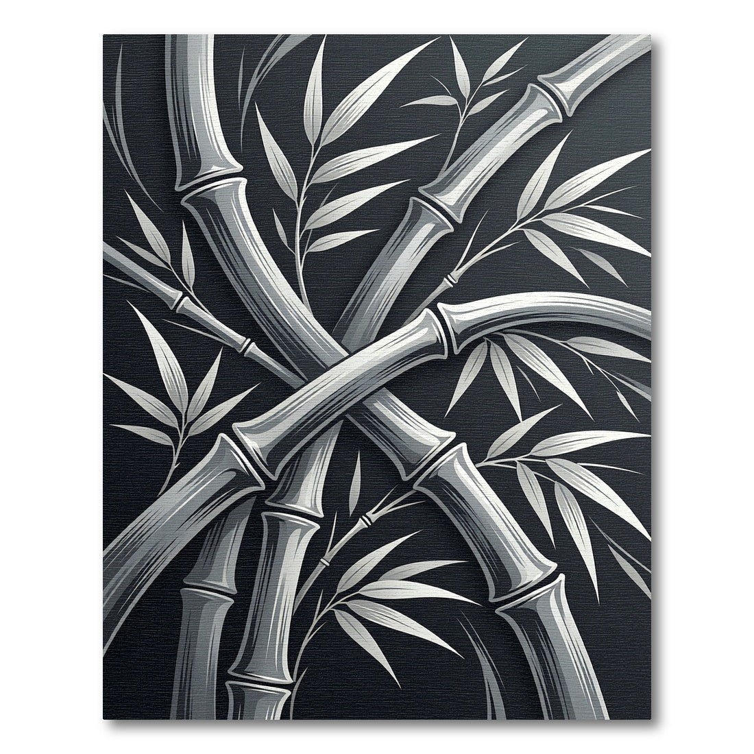 Silver Bamboo Stalks Branching Leaves Rug