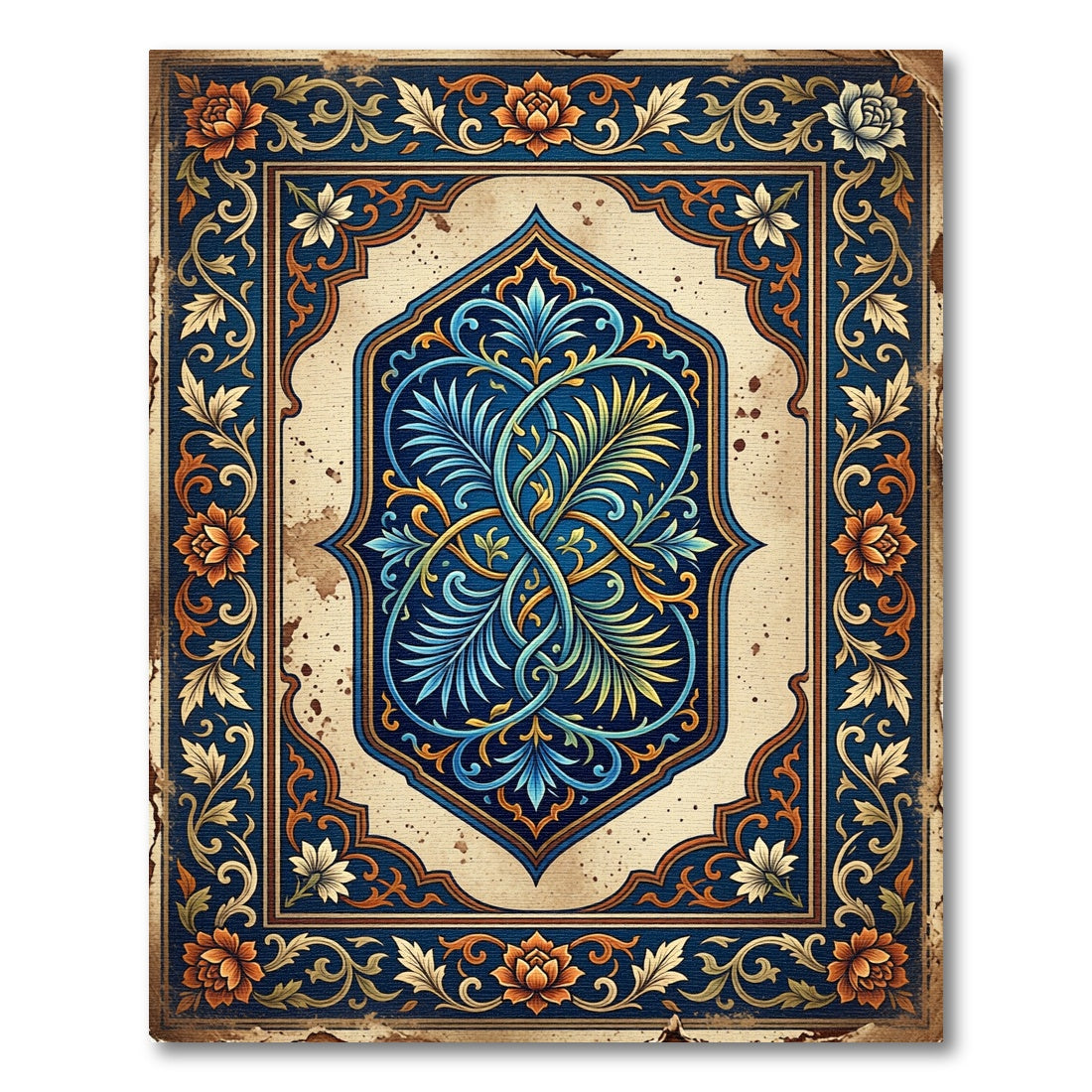 Ornate Indigo Azure Floral Medallion Rug