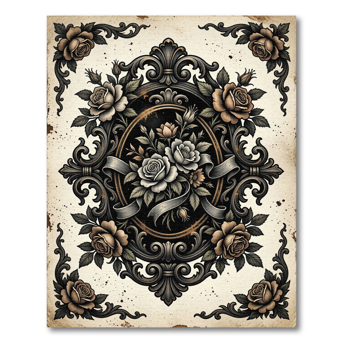 Elegant Victorian Rose Cameo Medallion Rug