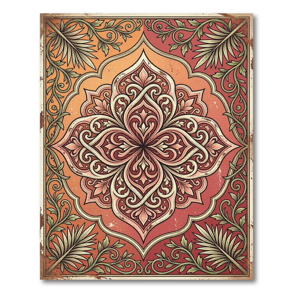 Vintage Terracotta Floral Scroll Medallion Rug