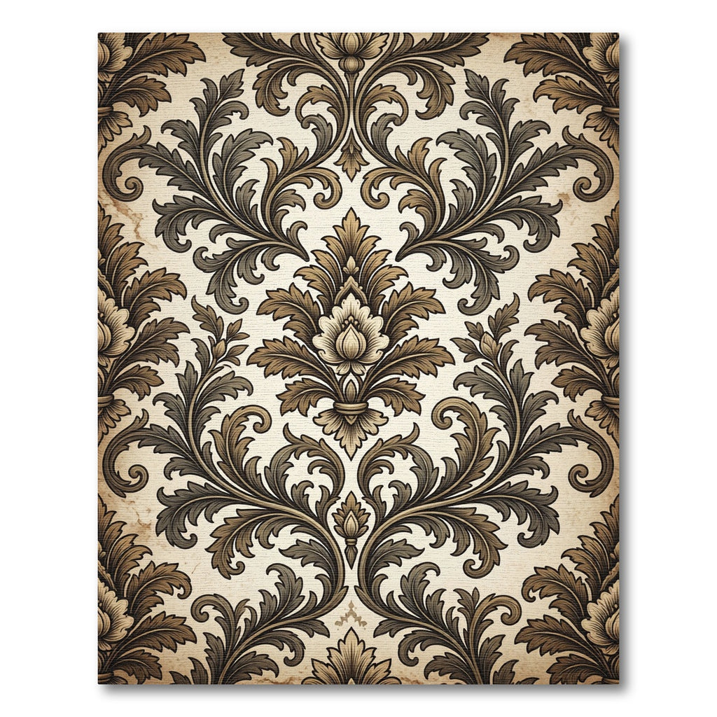 Antique Brown Floral Acanthus Damask Rug
