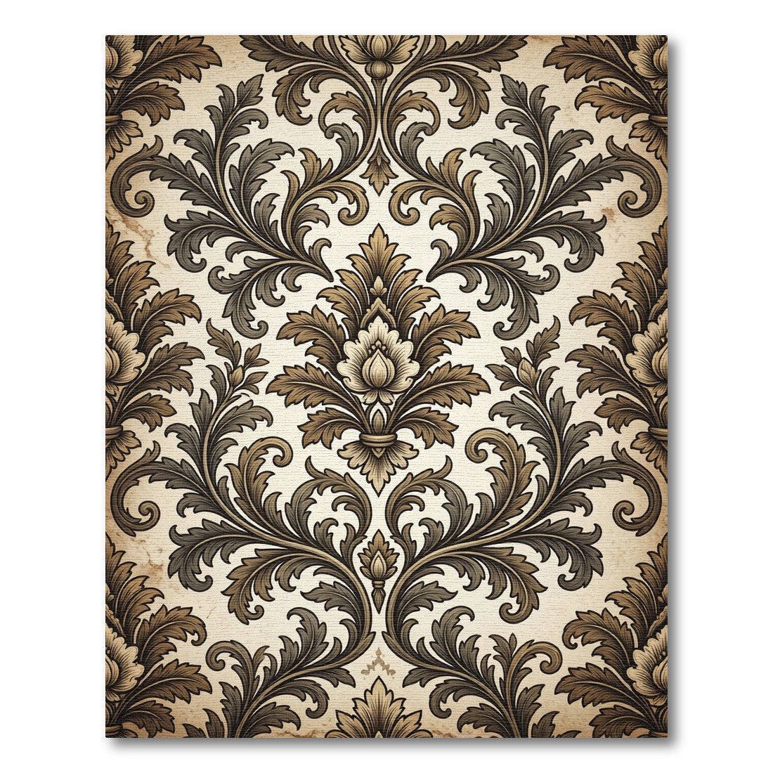 Antique Brown Floral Acanthus Damask Rug