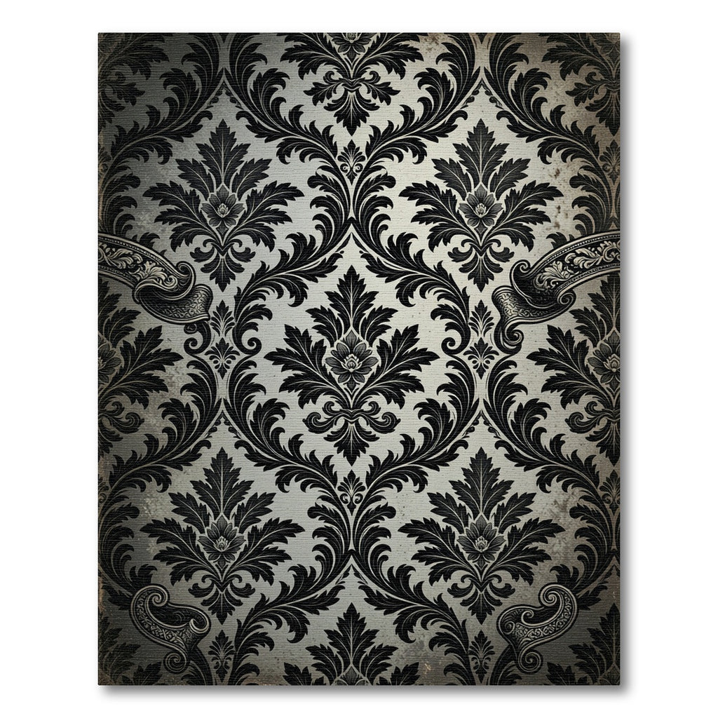 Classic Black Damask Scroll Ornament Rug