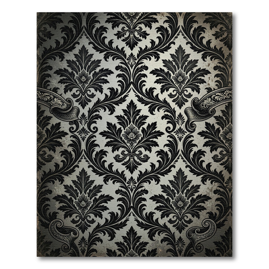 Classic Black Damask Scroll Ornament Rug