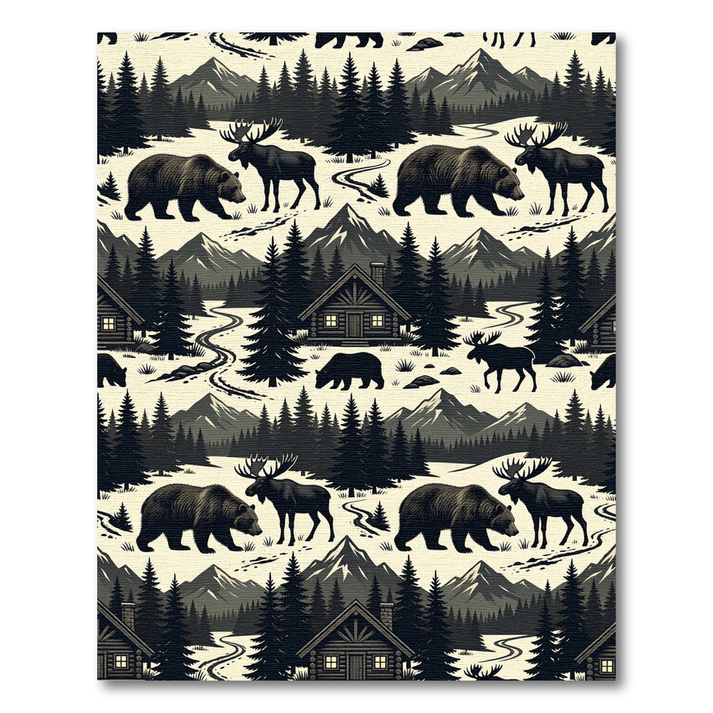 Rustic Mountain Bear and Moose Woodland Rug