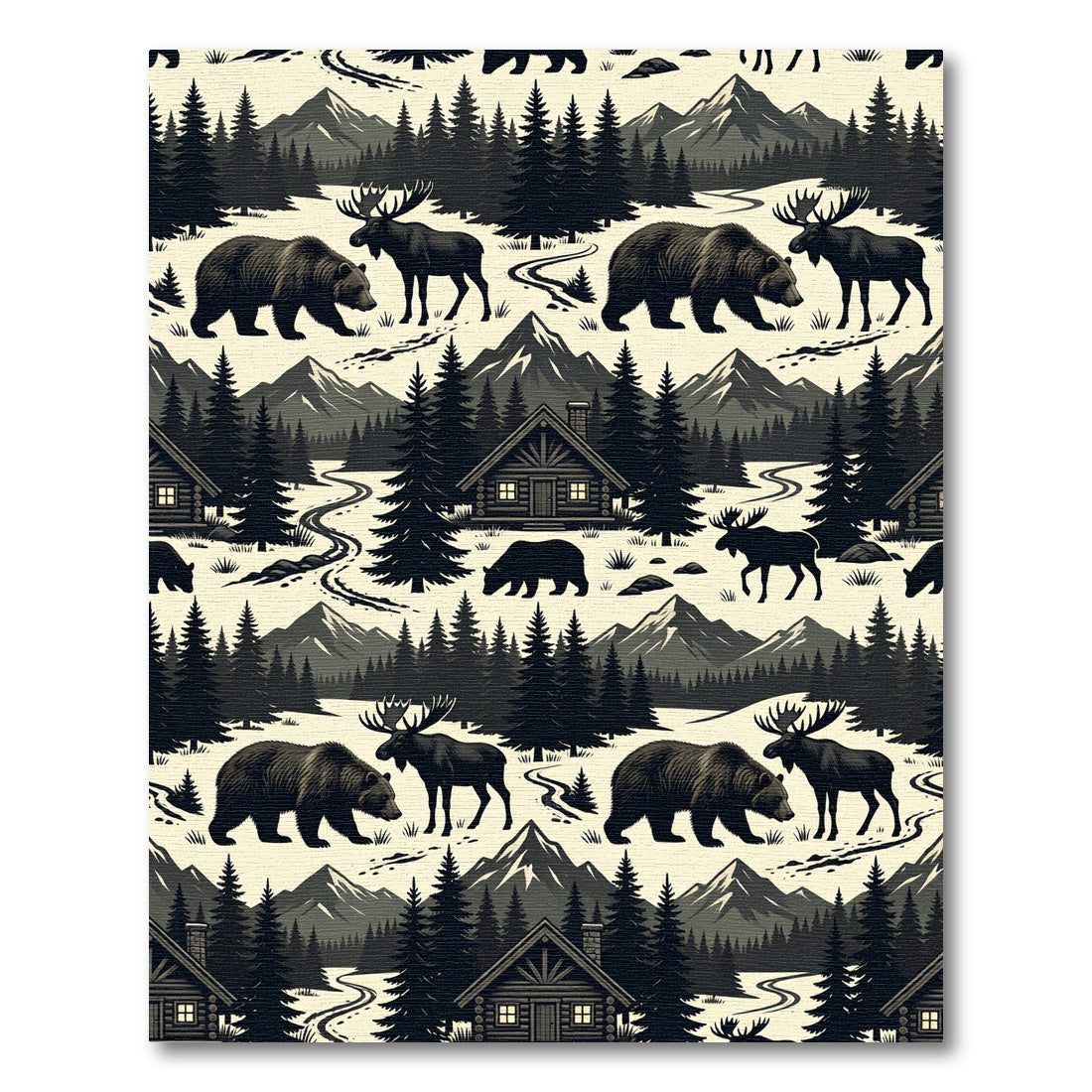 Rustic Mountain Bear and Moose Woodland Rug