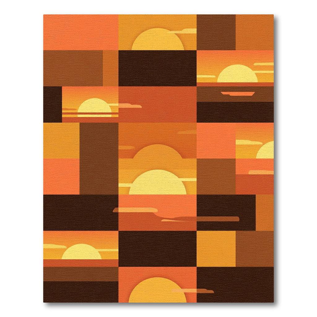 Geometric Sunset Grid Warm Amber Art Rug