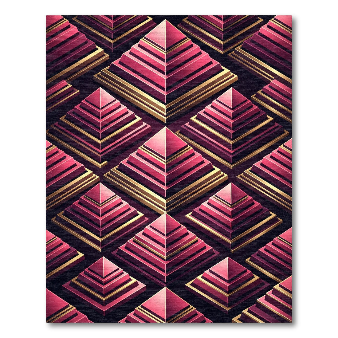 Sophisticated Gold and Magenta Geometric Pyramids Rug