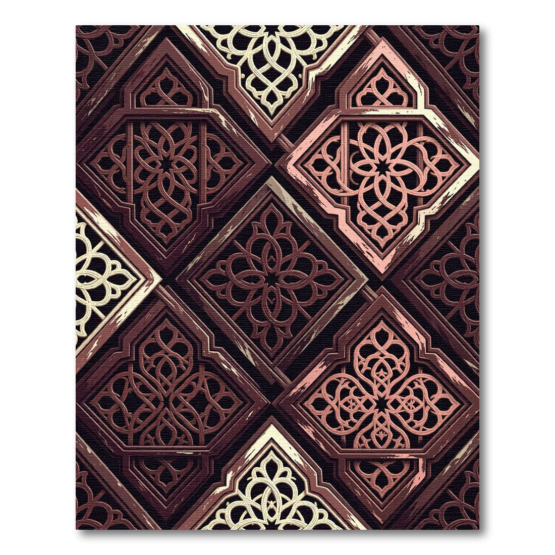 Intricate Bronze Geometric Lattice Overlay Rug