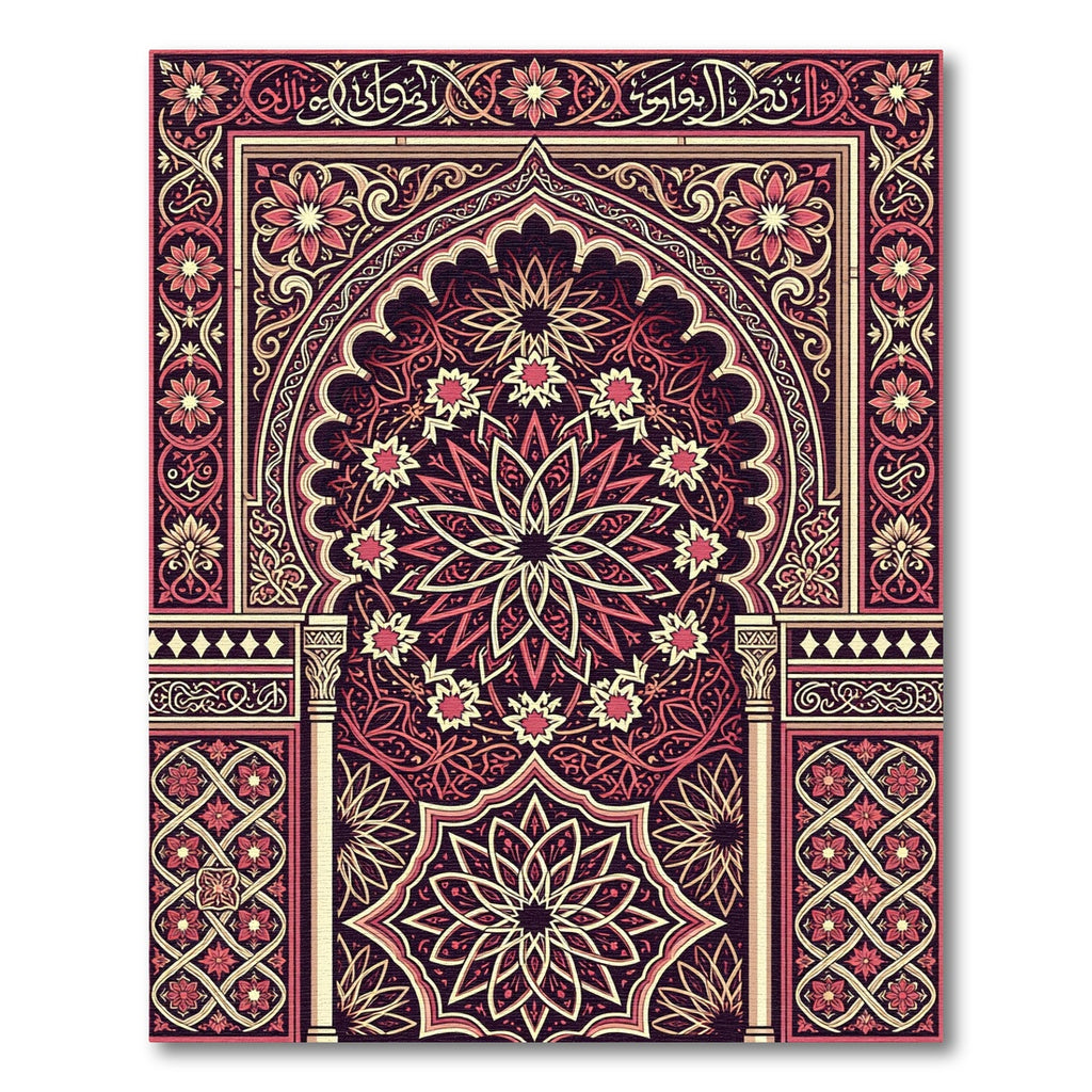 Crimson Floral Archway Intricate Mandala Rug