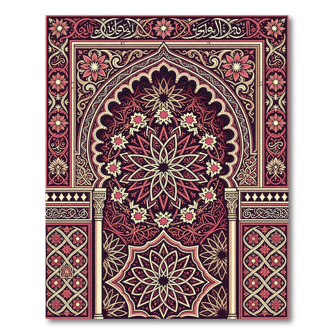 Crimson Floral Archway Intricate Mandala Rug