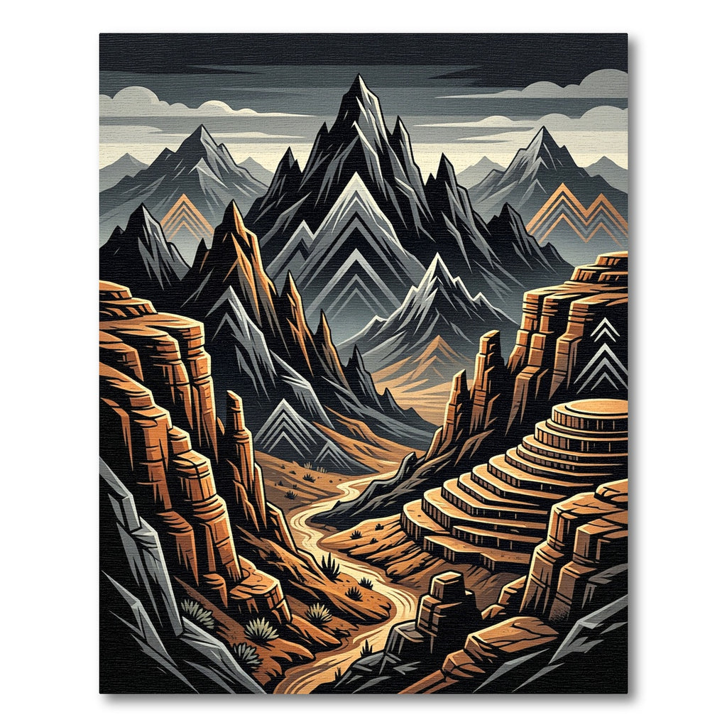 Earthy Canyon Scene Jagged Peaks Rug