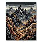 Earthy Canyon Scene Jagged Peaks Rug