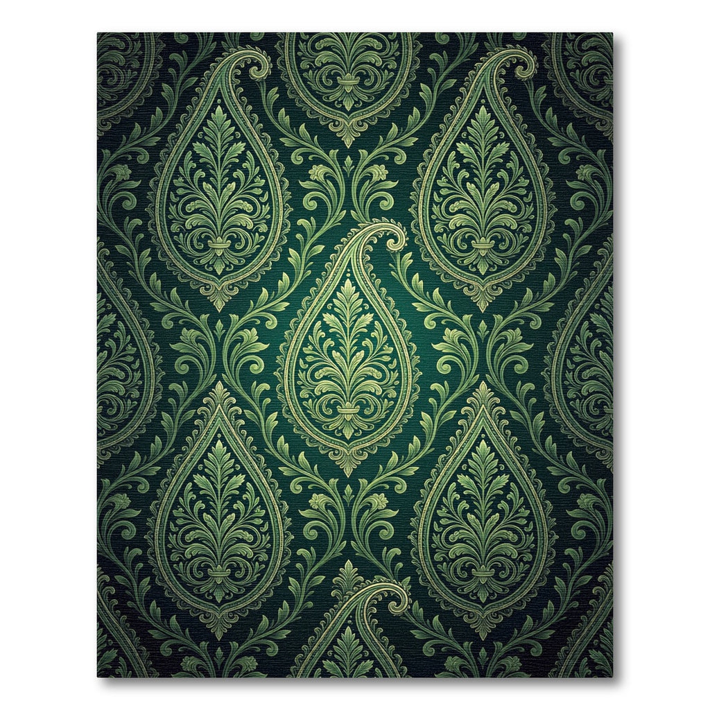 Emerald Green Ornate Paisley Scroll Rug