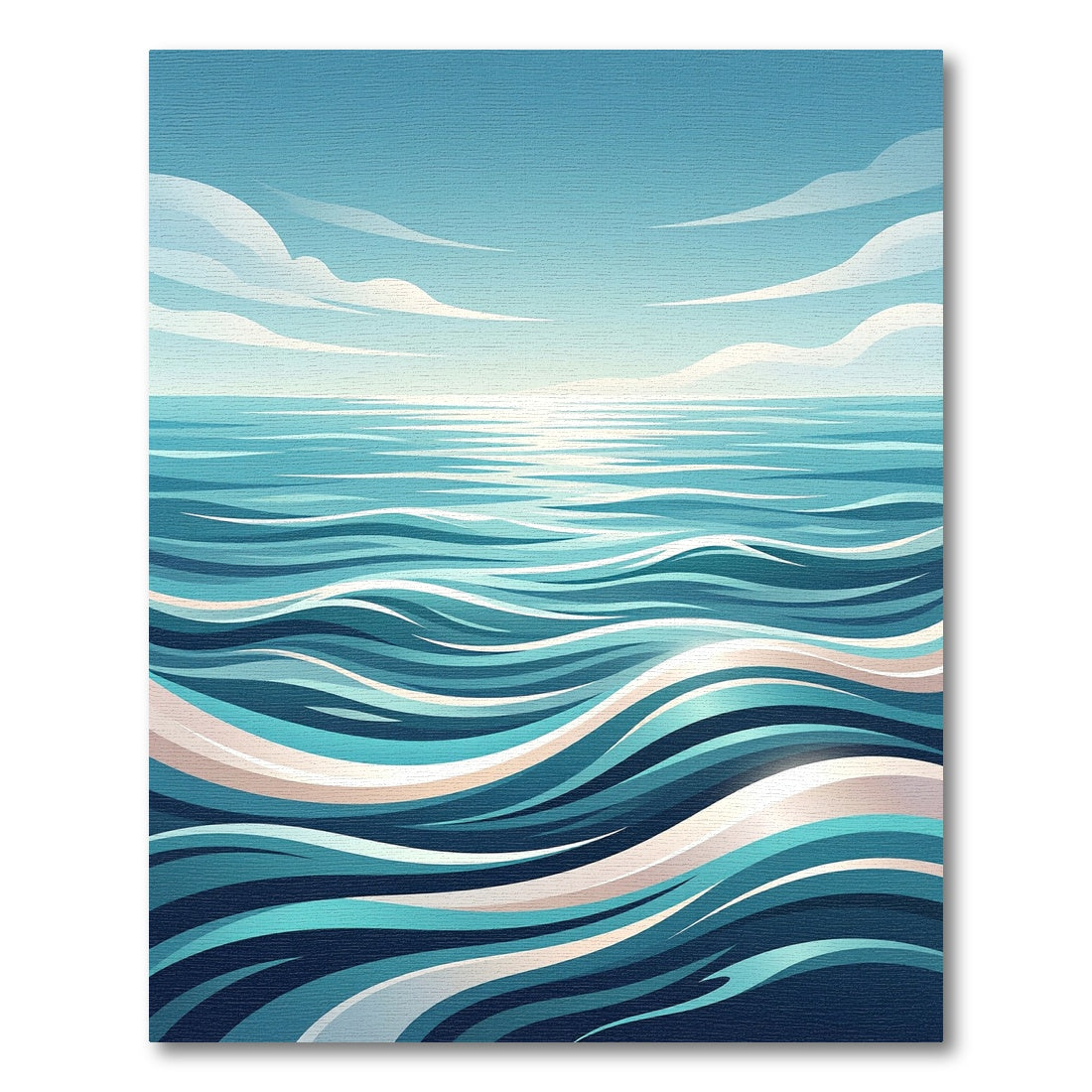 Serene Blue Abstract Ocean Wave Rug