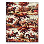 Hunting Scene Horse Carriage Autumn Foliage Rug