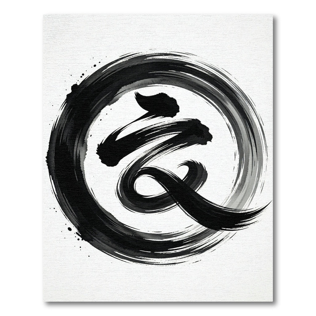Bold Black Ink Brush Stroke Swirl Rug