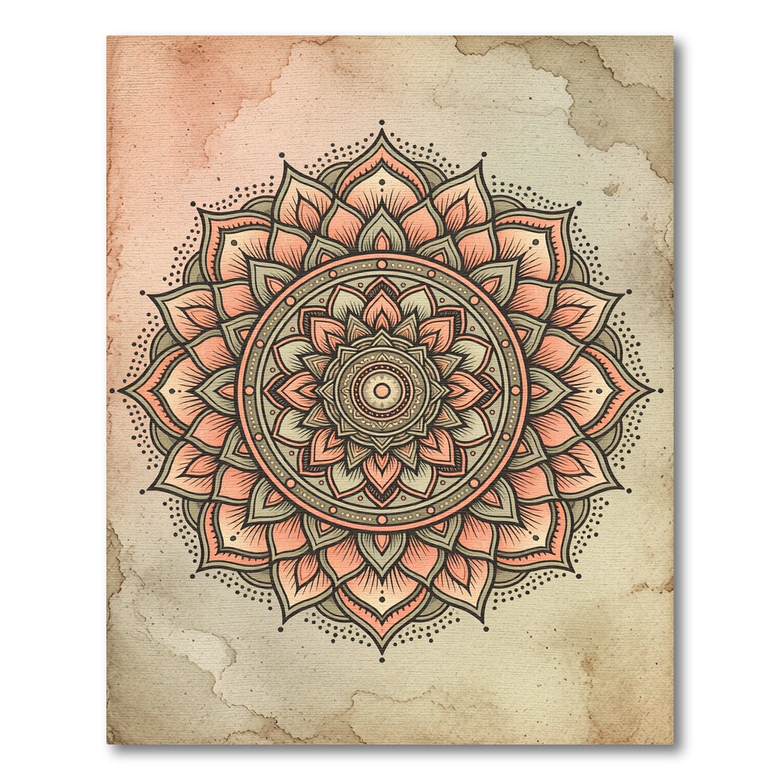 Coral Orange Floral Mandala Rug