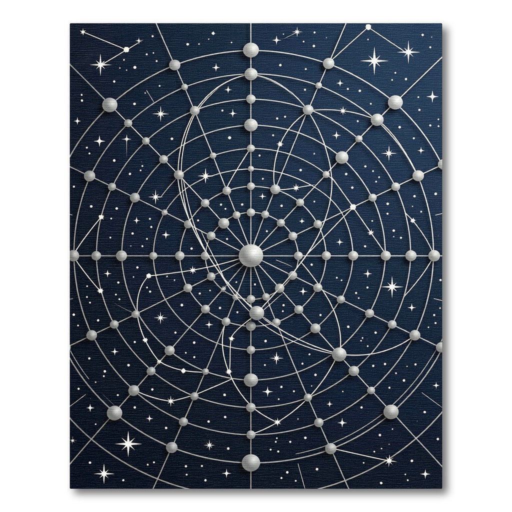 Celestial Navy Silver Geometric Star Map Rug