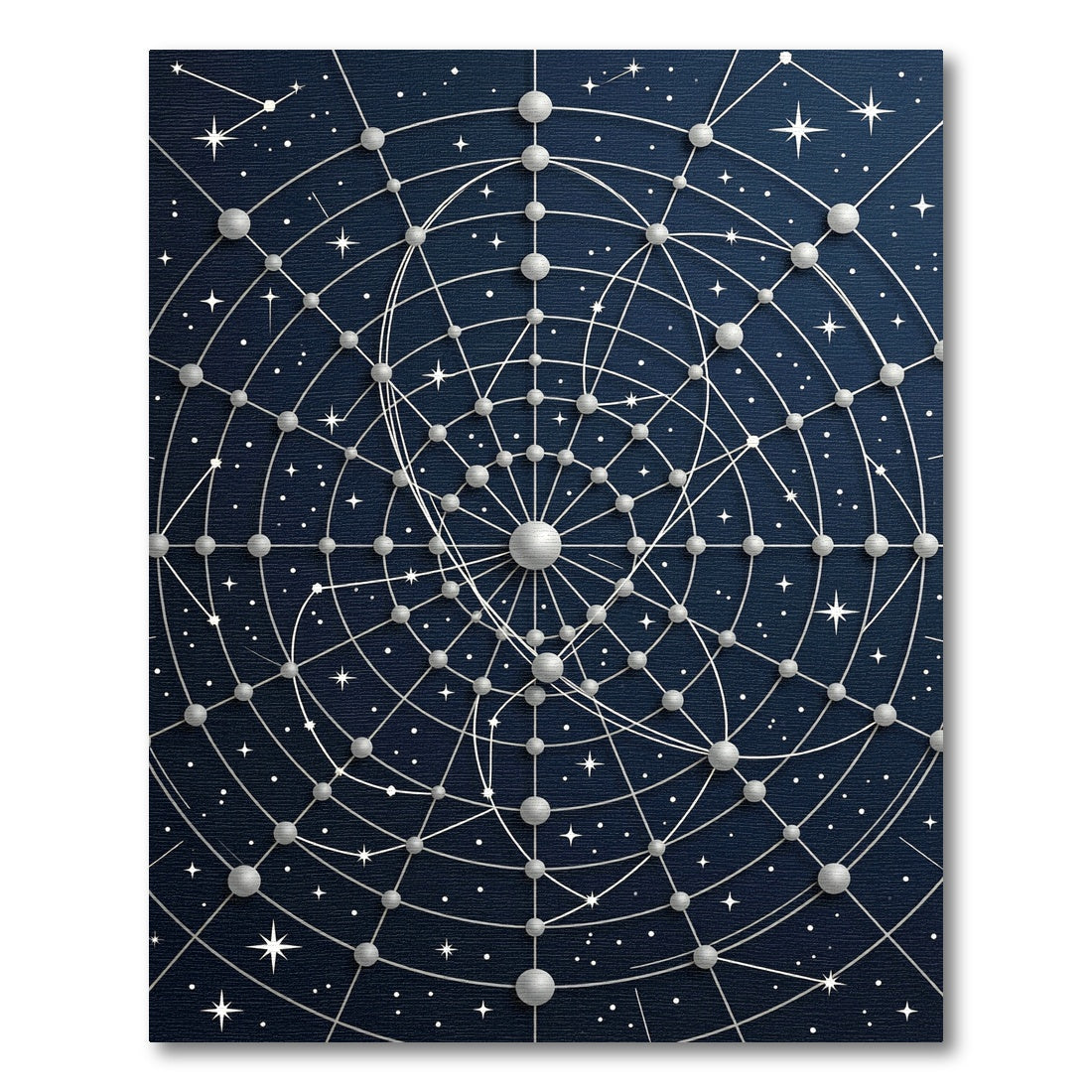 Celestial Navy Silver Geometric Star Map Rug
