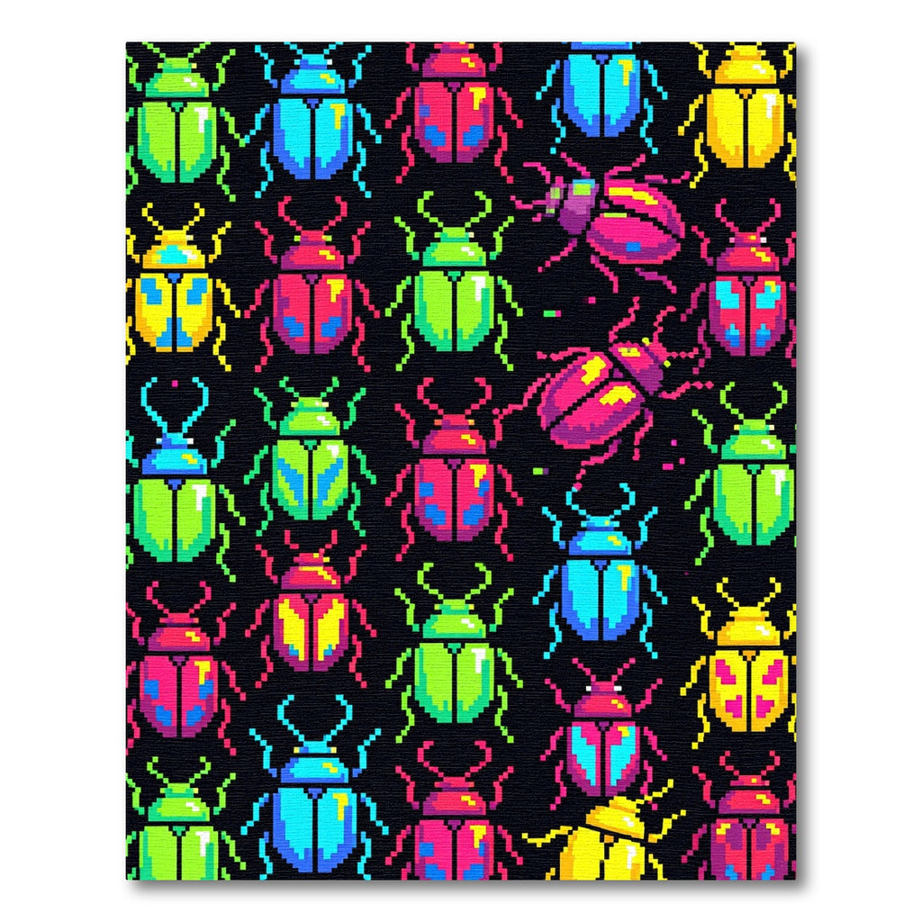 Vibrant Pixel Beetle Neon Graphic Art Rug