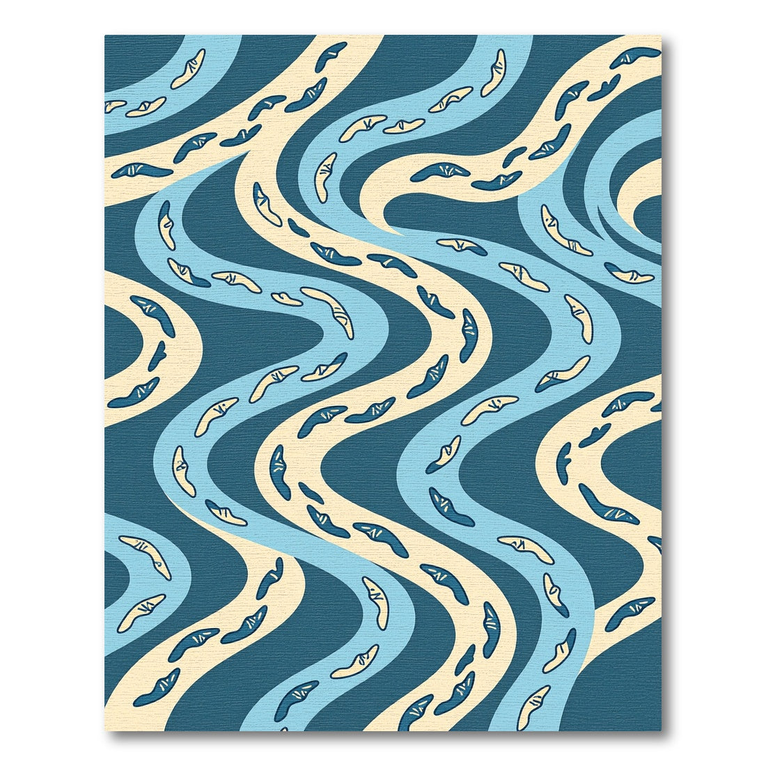 Abstract Navy and Cream Wave Boomerang Rug