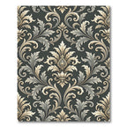 Ornate Gold Leaf Scrollwork Damask Rug
