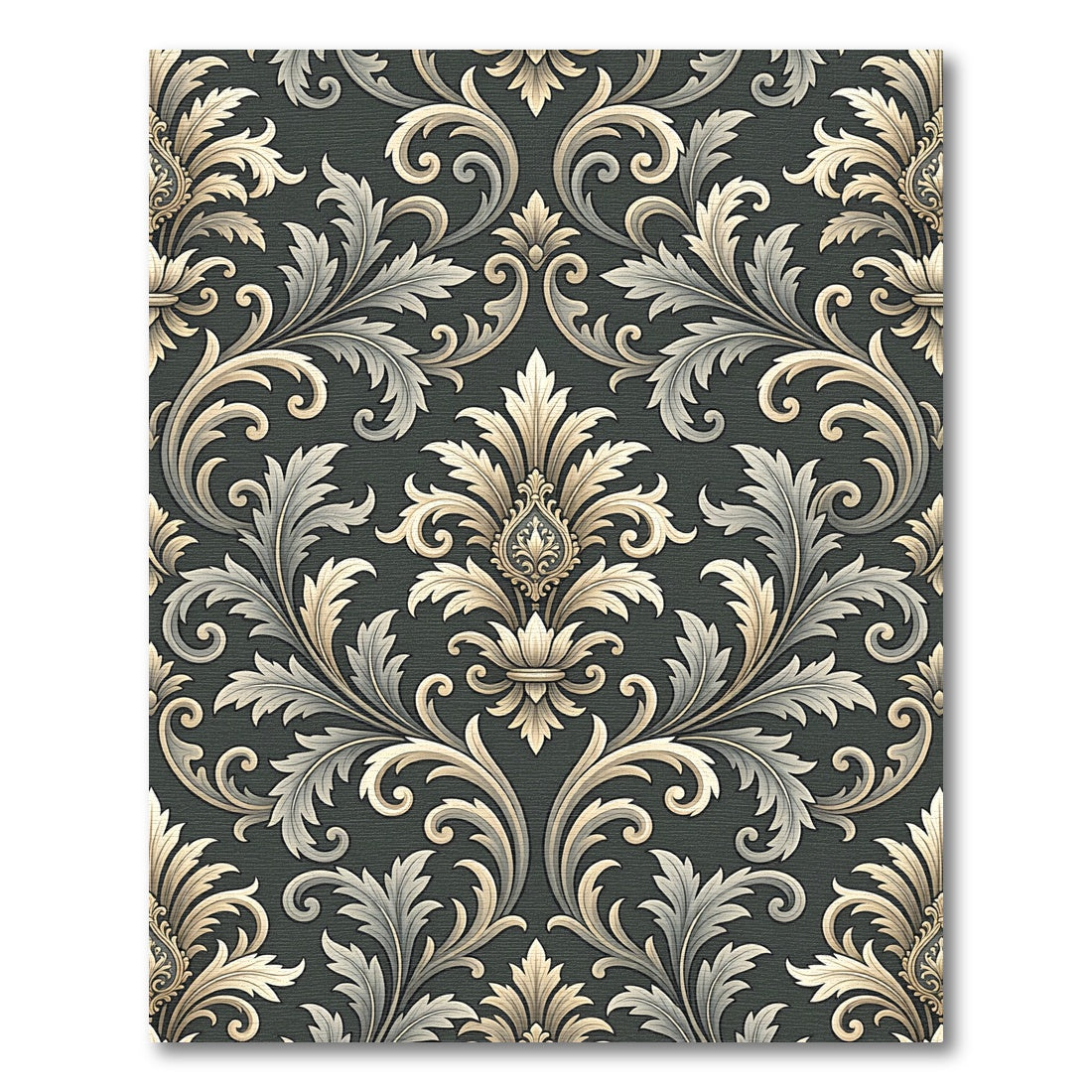 Ornate Gold Leaf Scrollwork Damask Rug