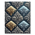 Elegant Gold Silver Ornate Damask Scroll Rug
