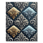 Elegant Gold Silver Ornate Damask Scroll Rug