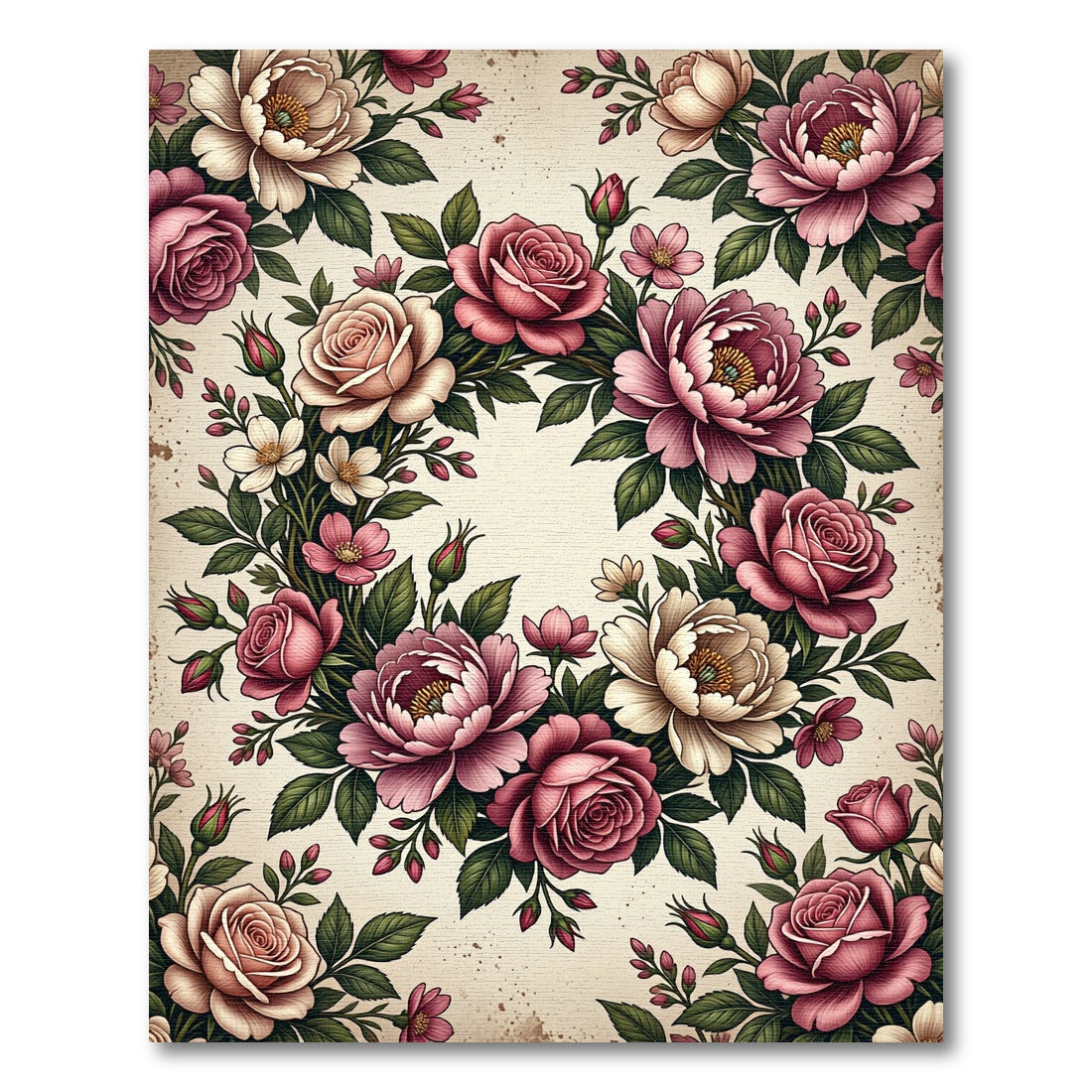 Elegant Vintage Floral Cream Rose Wreath Rug