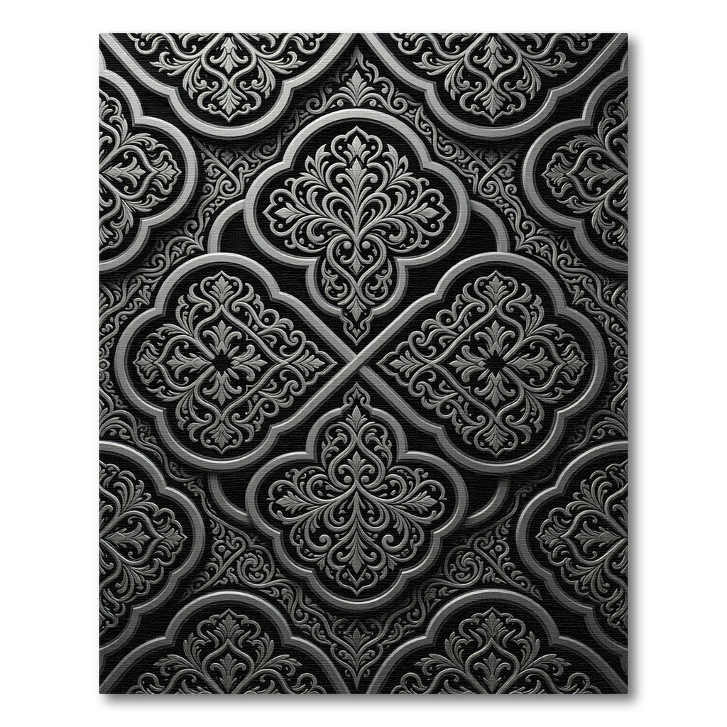 Elegant Charcoal Damask Ornate Medallion Rug