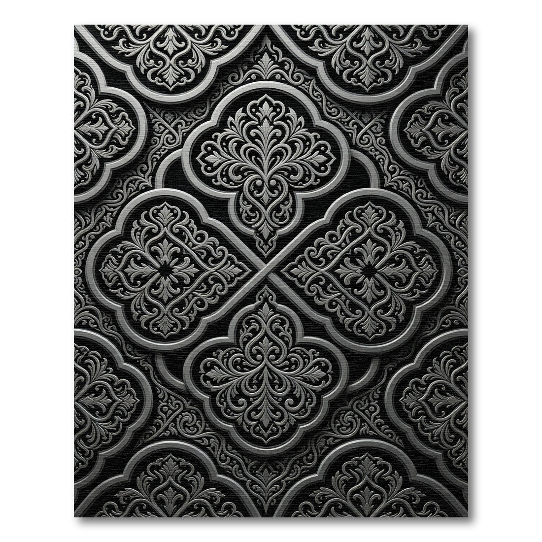 Elegant Charcoal Damask Ornate Medallion Rug