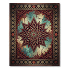 Starry Crimson Teal Ornate Geometric Medallion Rug