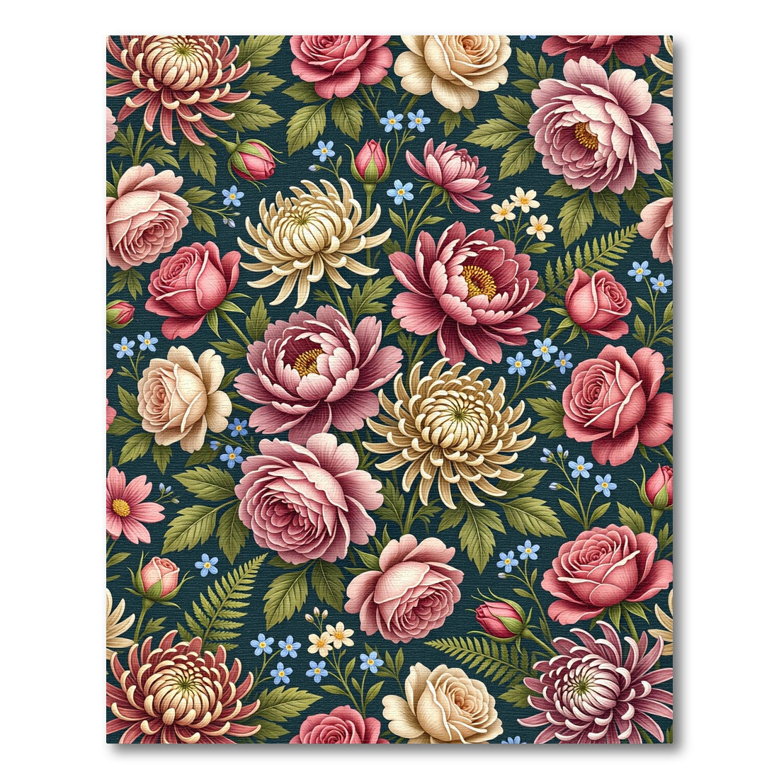 Deep Teal Floral Garden Roses Rug