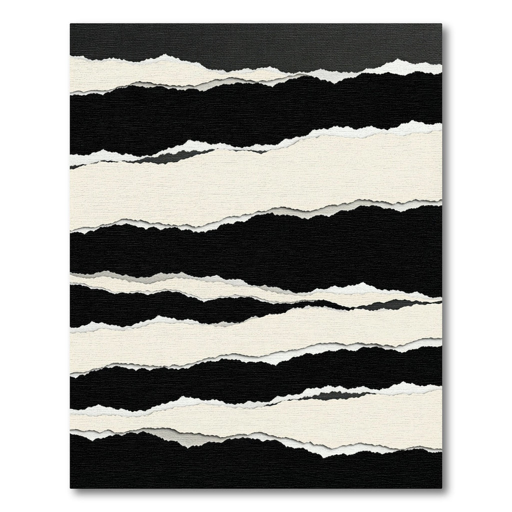 Minimalist Black and Cream Torn Stripe Rug