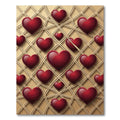 Deep Red Hearts Golden Grid Overlay Rug