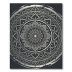 Monochrome Silver Circular Mandala Medallion Rug