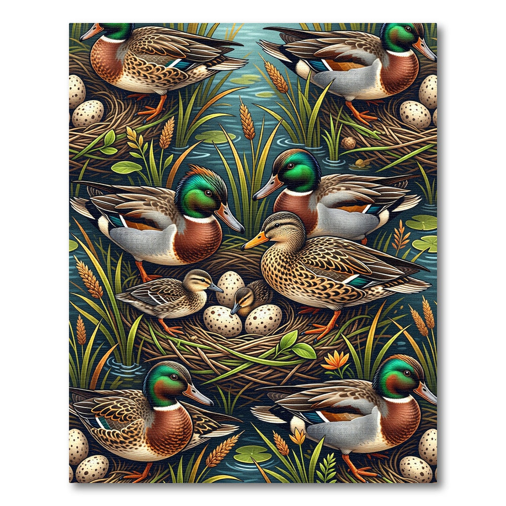 Mallard Duck Pond Wildlife Illustration Rug
