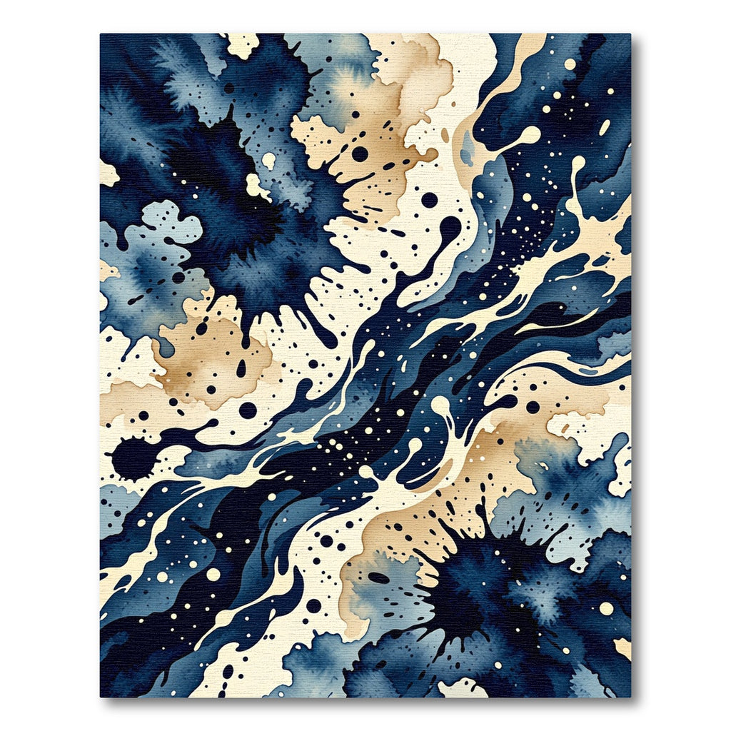 Deep Blue Ink Splash Watercolor Rug