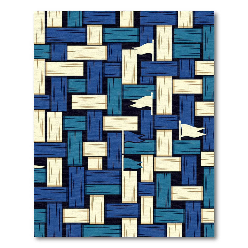 Woven Navy Cream Flag Abstract Grid Rug