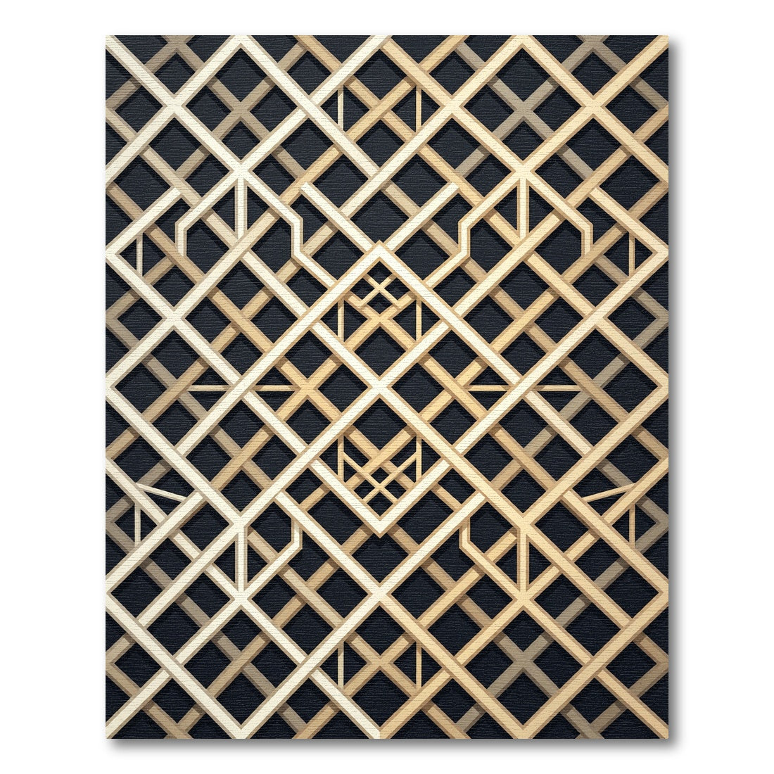 Gold Metallic Geometric Art Deco Lattice Rug