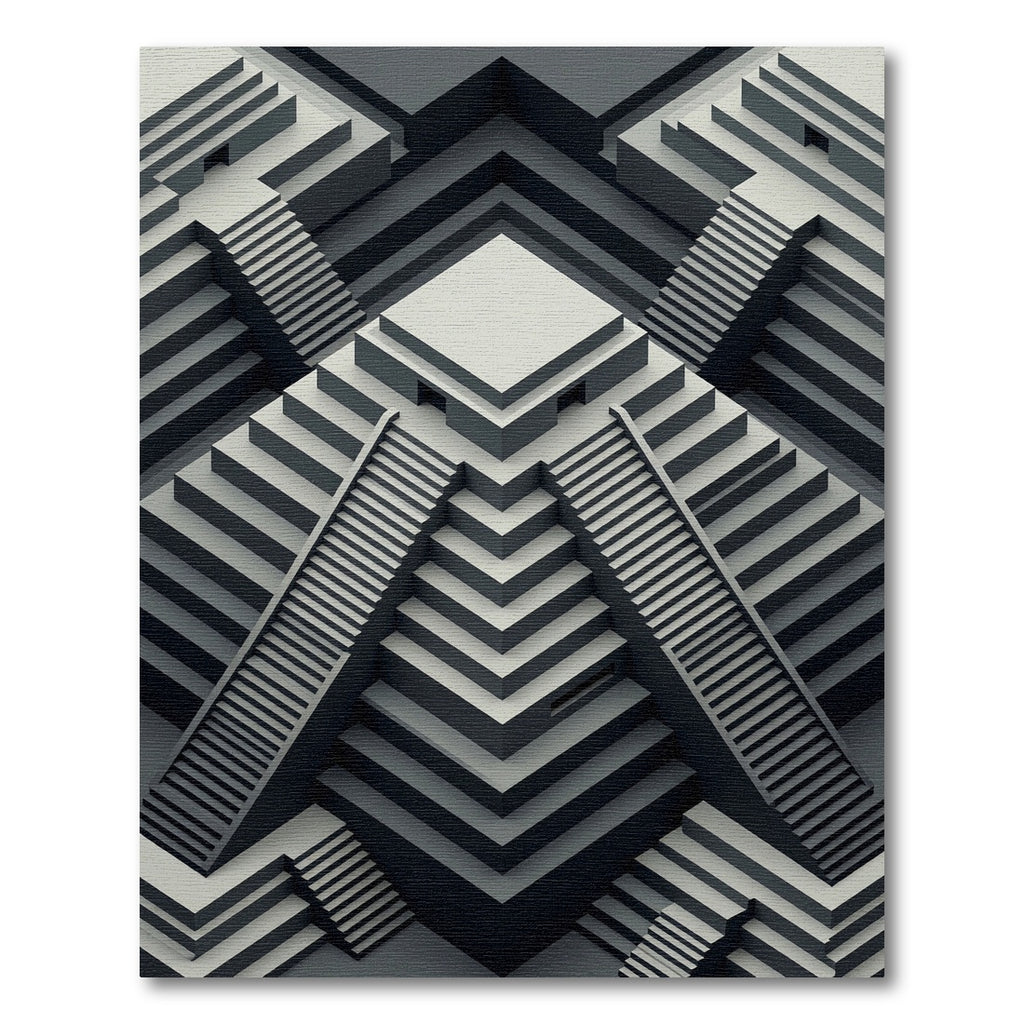 Monochrome Geometric Staircase Ascending Rug
