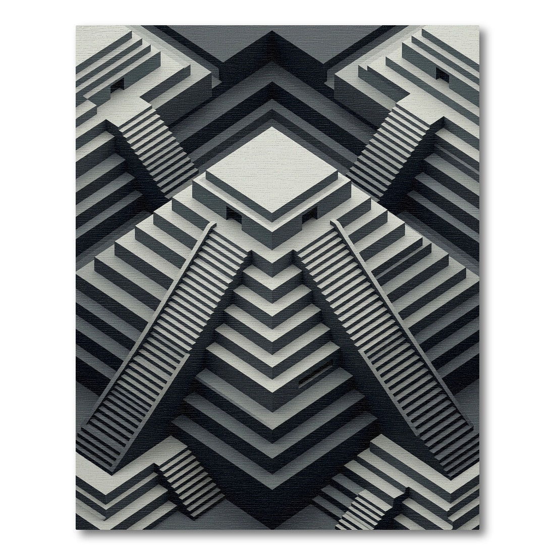 Monochrome Geometric Staircase Ascending Rug