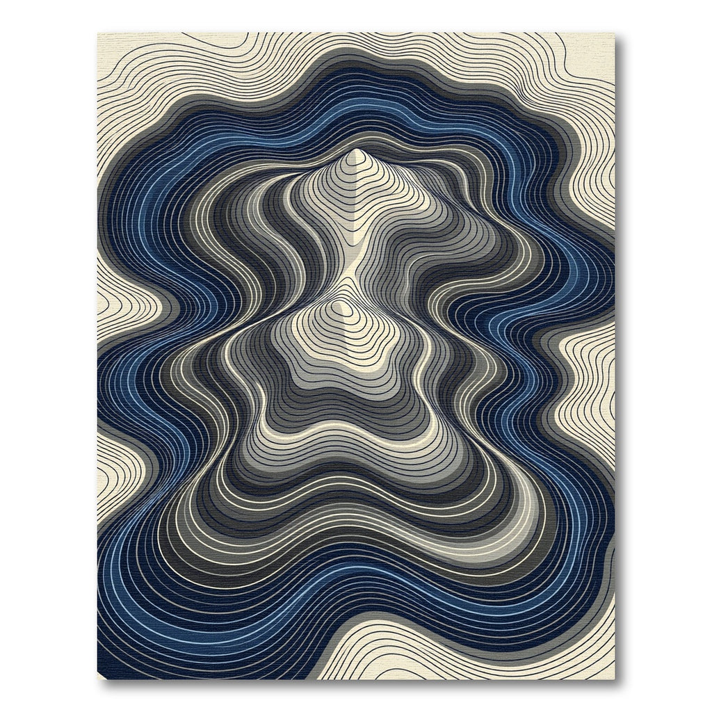 Modern Navy Blue Topographic Contour Wave Rug
