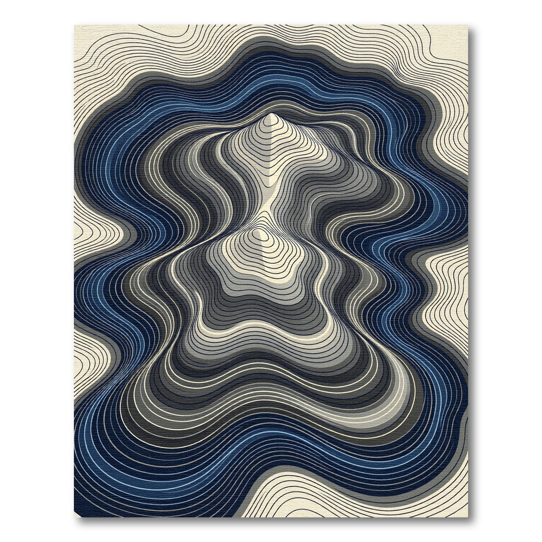 Modern Navy Blue Topographic Contour Wave Rug