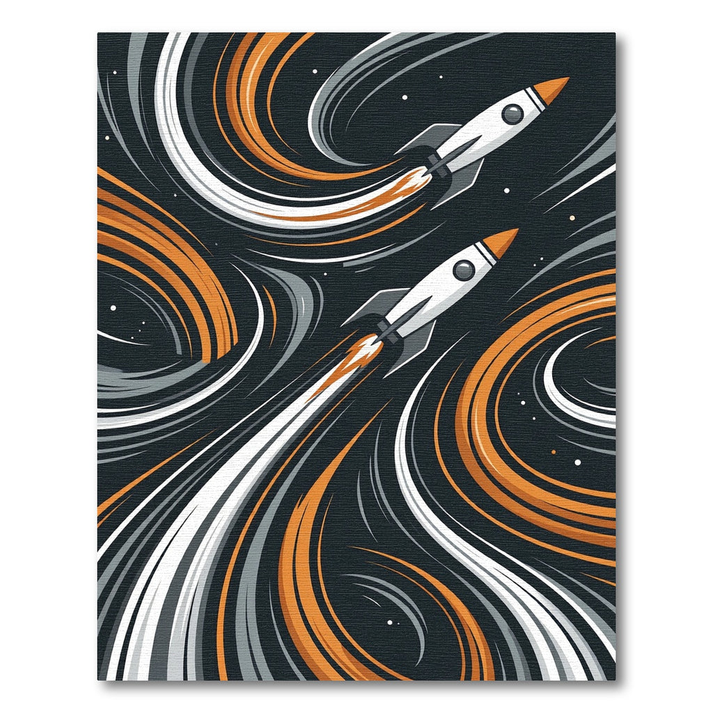 Dynamic Cosmic Rocket Swirl Abstract Art Rug