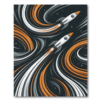 Dynamic Cosmic Rocket Swirl Abstract Art Rug